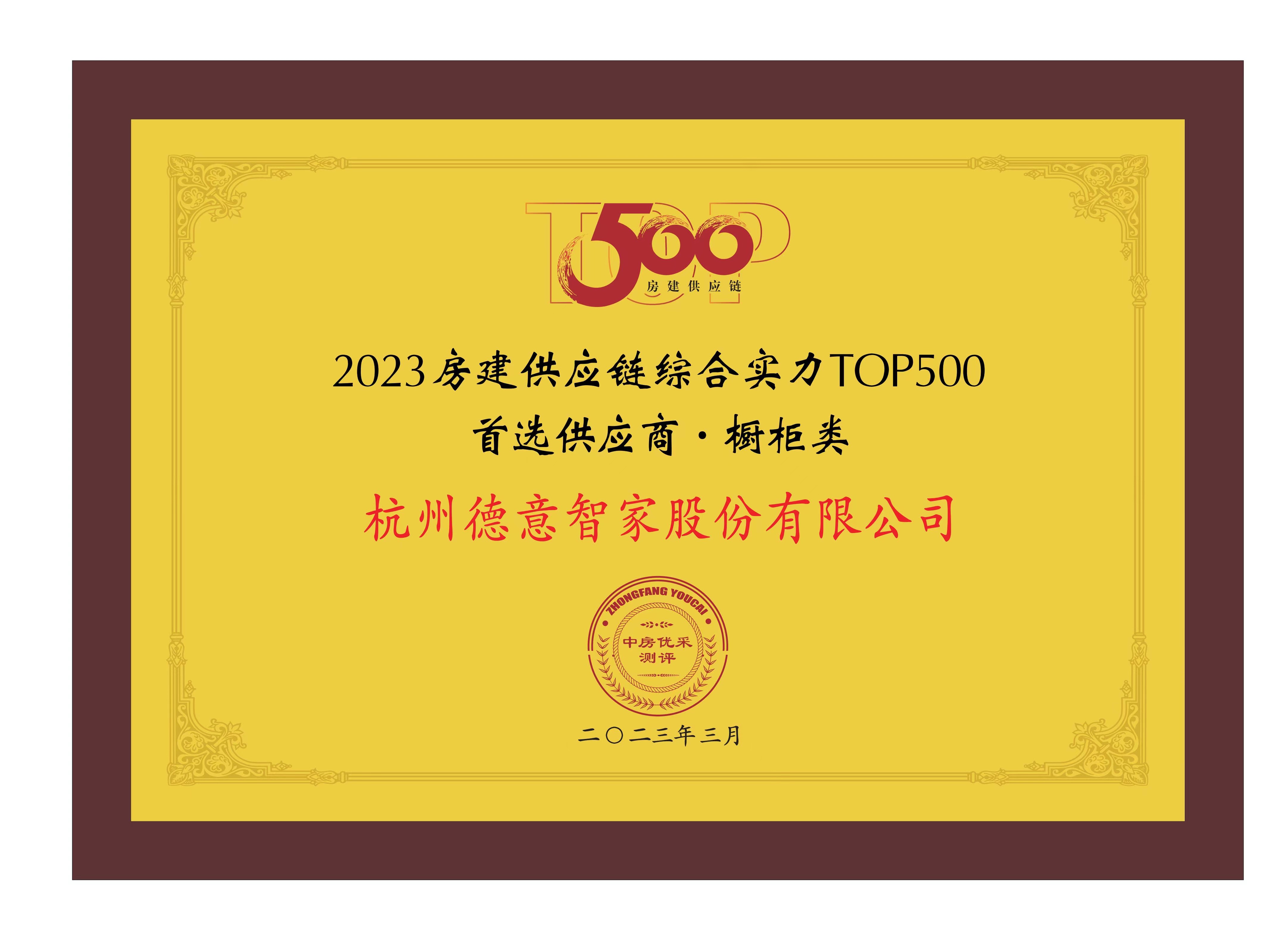 2023房建供應鏈綜合實力TOP500首選供應商·櫥柜類